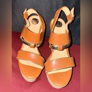 Brown Leather Wedge Sandals